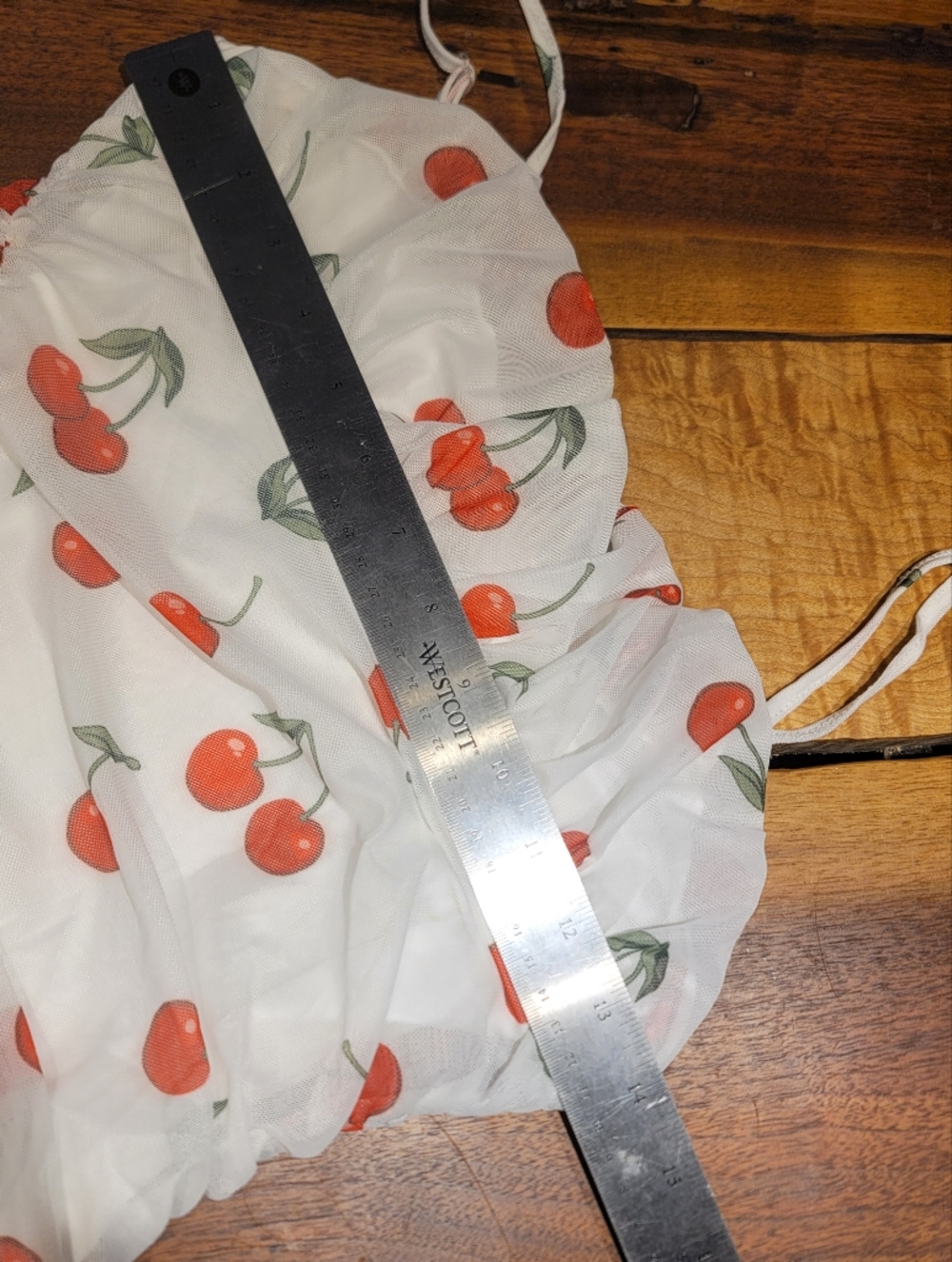 White Cherry Print Overlay Mini Dress Size Small - Picture 7 of 8